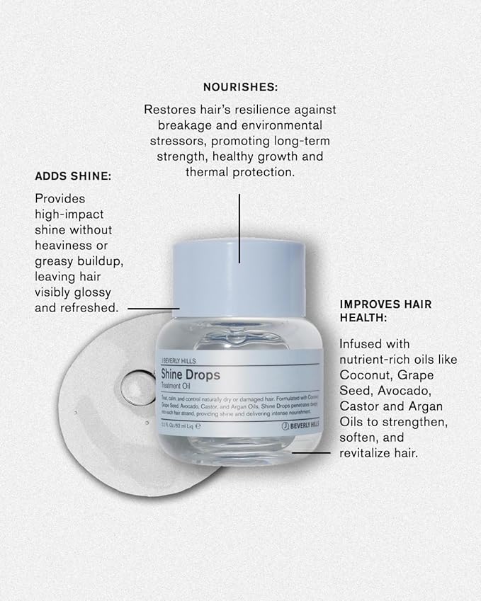 J Beverly Hills Shine Drops Hair Treatment Oil with Botanical Oils for Shine, Nourishment and Dry Hair Repair, 2.2 Oz