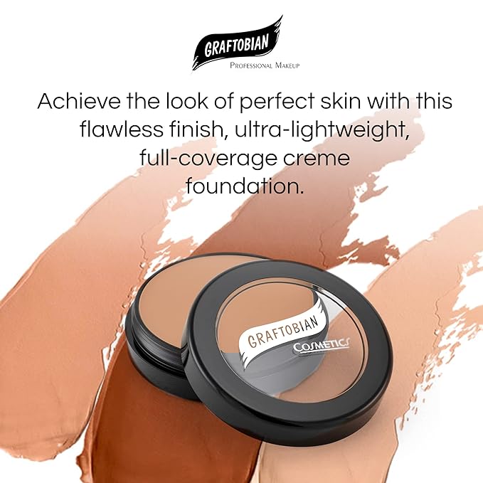 Graftobian HD Glamour Crème Foundation 1/2oz, Weightless Full Coverage Makeup, 65 Inclusive Shades, For All Skin Types, Natural or Full-Glam Looks, For Professionals and Beginners, Smoke