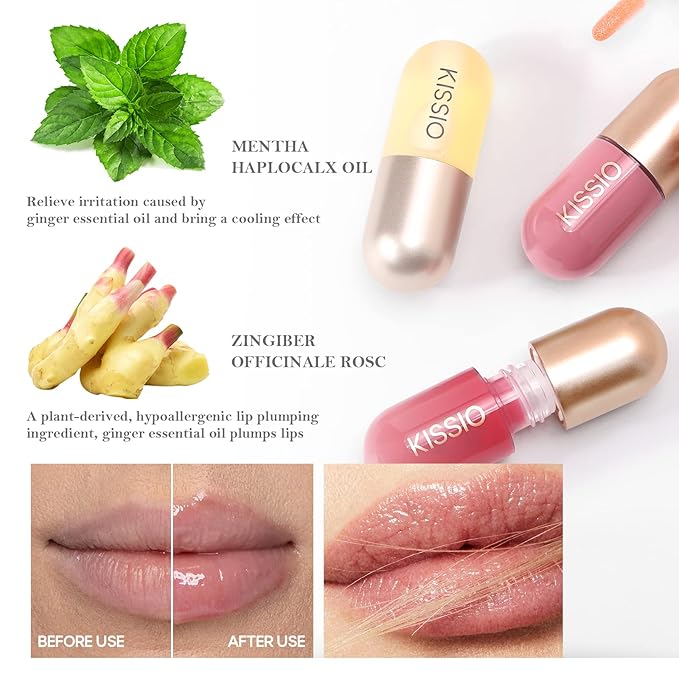 KISSIO Lip Plumper,Color Lip Plumper Gloss,Lip Enhancer,Plant Extracts Plumping Lip Serum,Moisturizing Lip Gloss for Fuller Lips and Hydrated Beauty Lips 5.5ml (04#Liqueur)