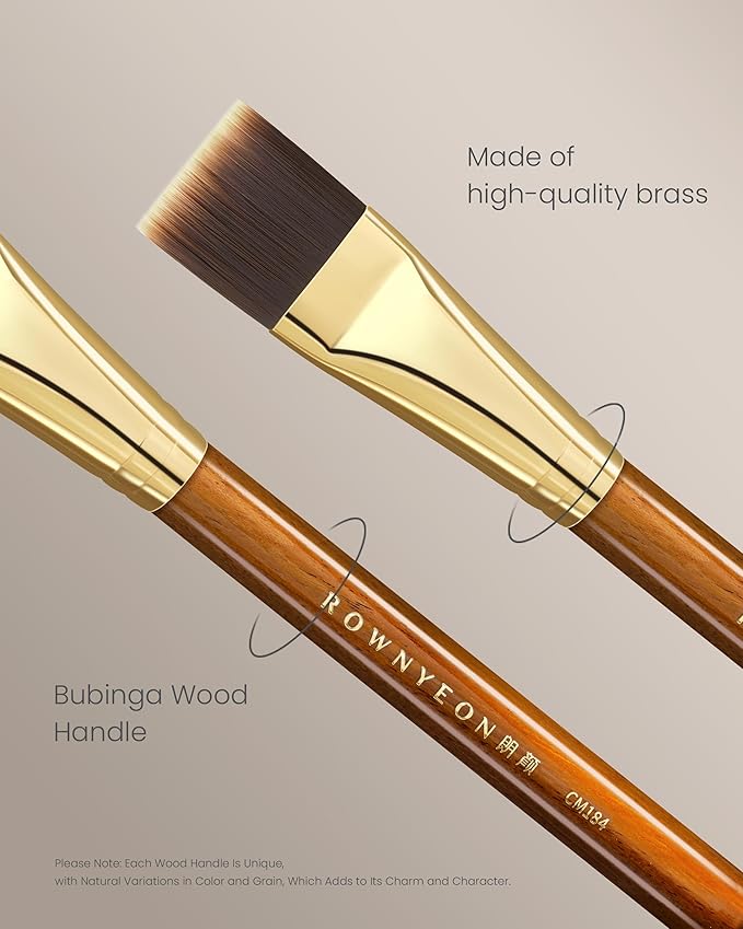 Desert Oak Series Flat Top Foundation Brush - 20mm Ultra-Thin Nylon Bristles for Streak-Free Liquid Foundation, Smooth Buffing & Full Coverage, Bubinga Handle & Brass Ferrule (CM 184)