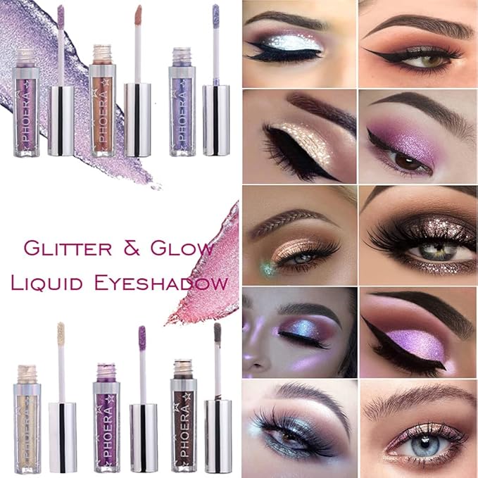 Glitter Eyeshadow, Makeup For Eyes Liquid Shimmer Sparkle Glow Light Colors Pencil Stick Shiny Long Lasting Waterproof Shining Eye Shadow Sets Metallic Pigments Metals Gloss Sparkling Pen Kit (A104)