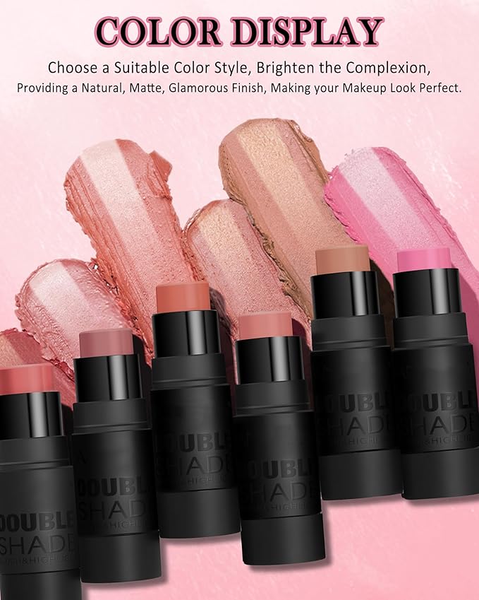 Cream Blush Stick Makeup for Cheeks, Natural Matte Finish Blush Bronzer Contour Sticks, Long Lasting Waterproof Lightweight Creme Blush Highlighter Contouring Stick, Face Shaping Makeup for Women-01