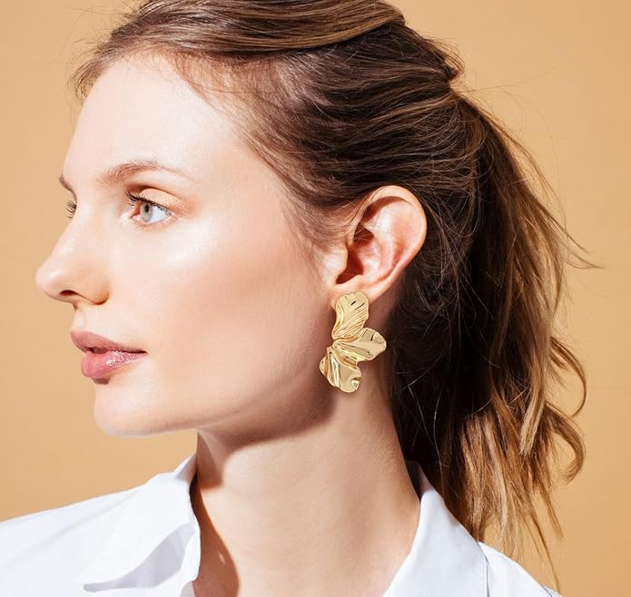 CLASSYZINT Gold/White/Red/Black Flower Stud Earrings For Women