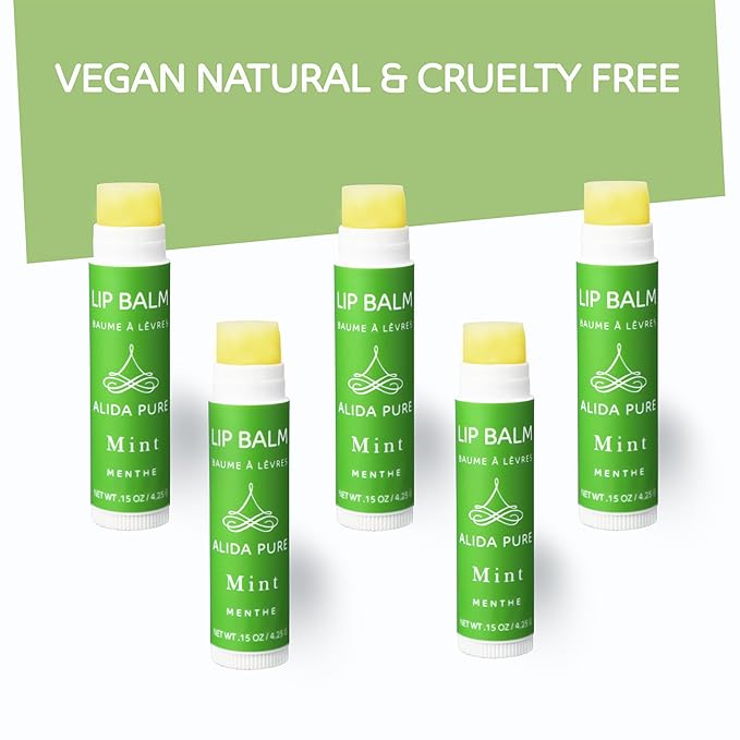 Mint Lip Balm Collection, Vegan Lip Balm Set, Beeswax Free, with Avocado Oil, Organic Jojoba Oil, and Vitamin E, Natural Moisturizer for Dry, Chapped Lips, 5 Tube Set