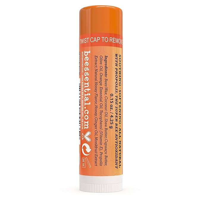 Beessential Natural Bulk Lip Balm, Orange Ginger, 18 Pack | For Men, Women, and Children. Great for Gifts, Showers, & More