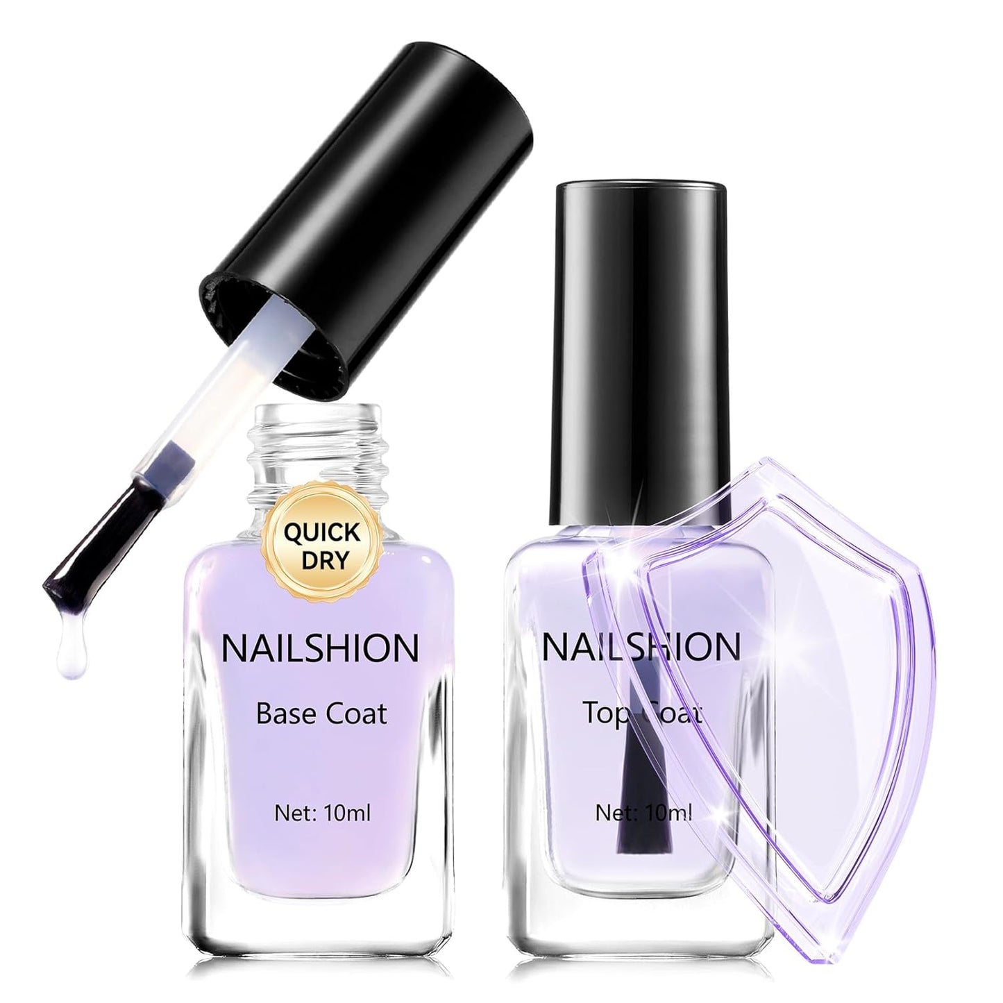 Anti-UV Base Top Coat, 2PCS Calcium & VE Base Strengthening High Shine Top Coat Clear Nail Polish, Chip Resistant Quick Air Dry Protects Color & Nails Prevents Discoloration Manicure Gift