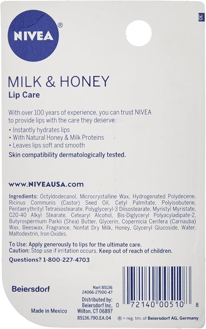 Nivea Milk and Honey Lip Care 0.17 Ounces (Pack of 3