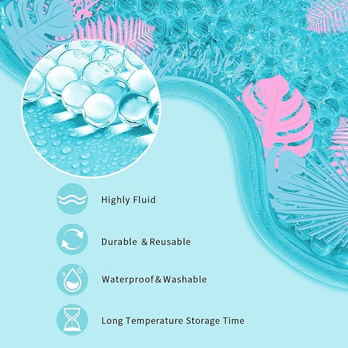 Cooling Eye Mask Gel Eye Mask, Reusable Hot Cold Therapy cold eye mask for Post Surgery, Puffiness, Dark Circles, Eye Bags, Dry Eyes, Migraines with Soft Plush Backing (Leaves)