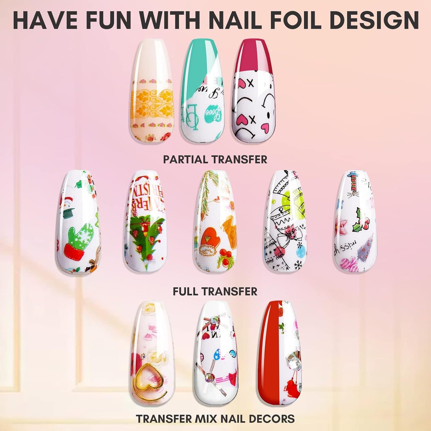 Makartt Nail Foil Sheets, 10 Rolls Thanksgiving Valentine Theme Transfer Nails Sticker for DIY Art Decorations & Design - 2.5x100cm