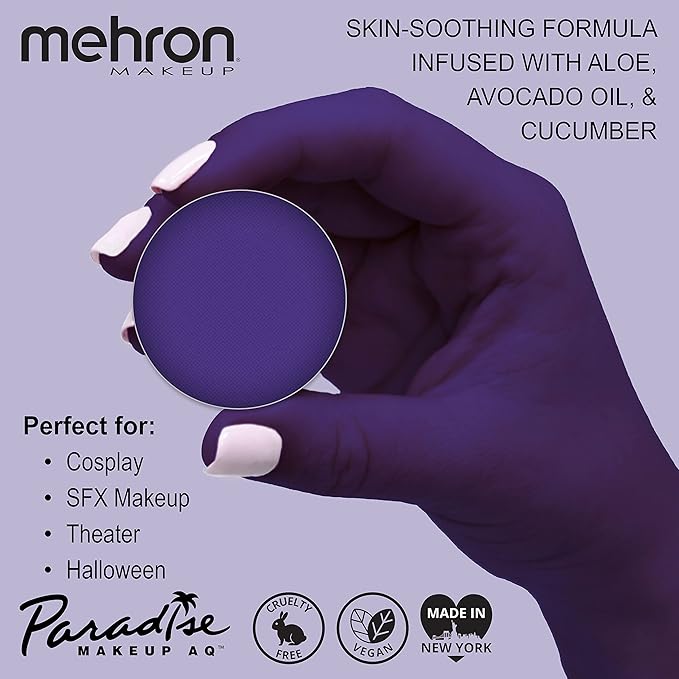 Mehron Makeup Paradise Makeup AQ Refill Size | Stage & Screen, Face & Body Painting, Beauty, Cosplay, and Halloween | Water Activated Face Paint, Body Paint, Cosplay Makeup .25 oz (7 ml) (VIOLET)