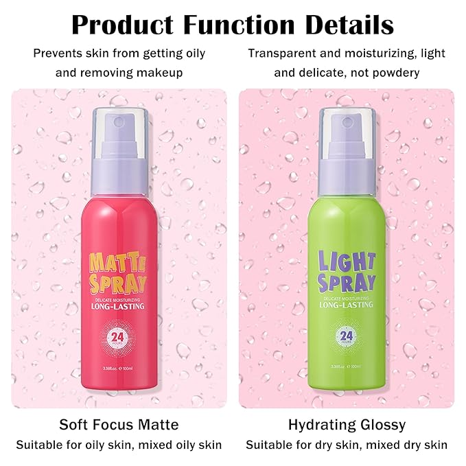 2PCS Makeup Setting Spray for Face,Waterproof Setting Spray for Makeup,Long Lasting Oil Control Finishing Holding Face Mist,Refreshing Hydrating Glossy and Matte Fixing Facial Mist Make Up Set A2