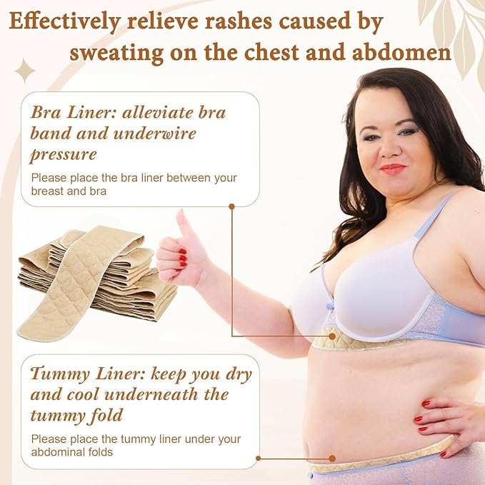 Cotton Tummy Liners and Bra Liners Set for Sweat Rash Skin Folds Plus Size Women Sweating Supplies