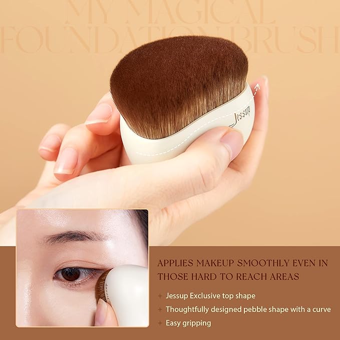 Jessup Makeup Brush, Foundation Brush Flat Top Kabuki Brush for Face Blush Liquid Powder Foundation Brush for Blending Buffing Stippling with Gift Box, Light Gray SF002