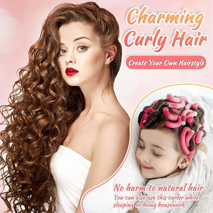 Selizo 30Pcs 9.45"x0.55" Flexible Hair Rollers, Foam Curlers for Short, Medium and Long Hair, No Heat Curlers, Hair Rods - Pink(Diameter 0.55')