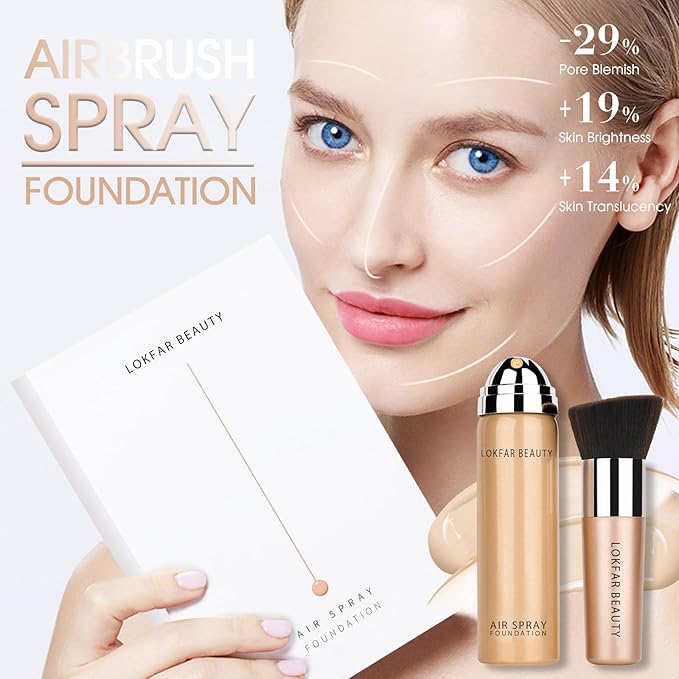 AirBrush Foundation Spray, Silky Mist Foundation Spray Makeup Set with Brush, Full Coverage Foundation for Smooth Radiant Finish, Formula Breathable Lightweight Hydrating | #A06 Pearl