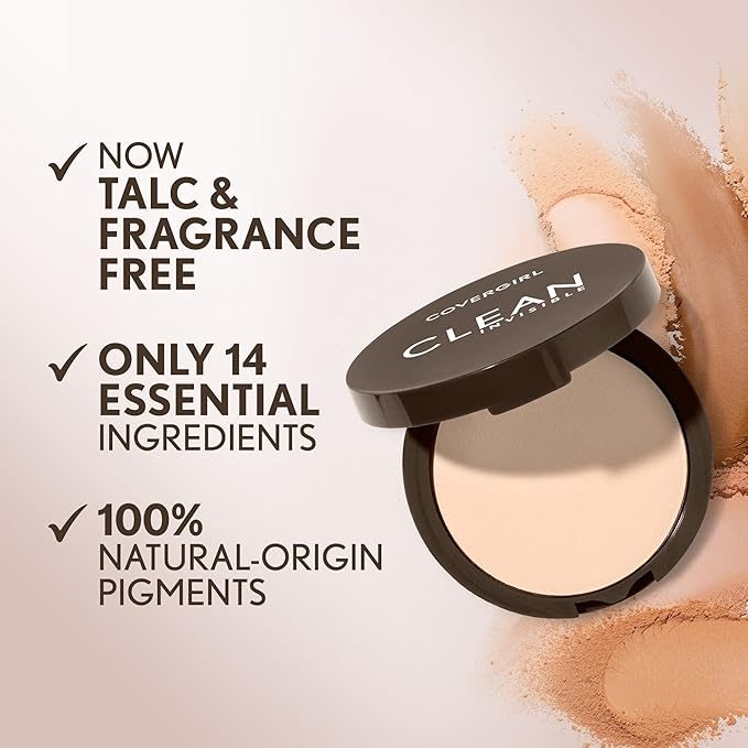 Covergirl Clean Invisible Pressed Powder, Lightweight, Breathable, Vegan Formula, Buff Beige 125, 0.38oz (Pack of 2)