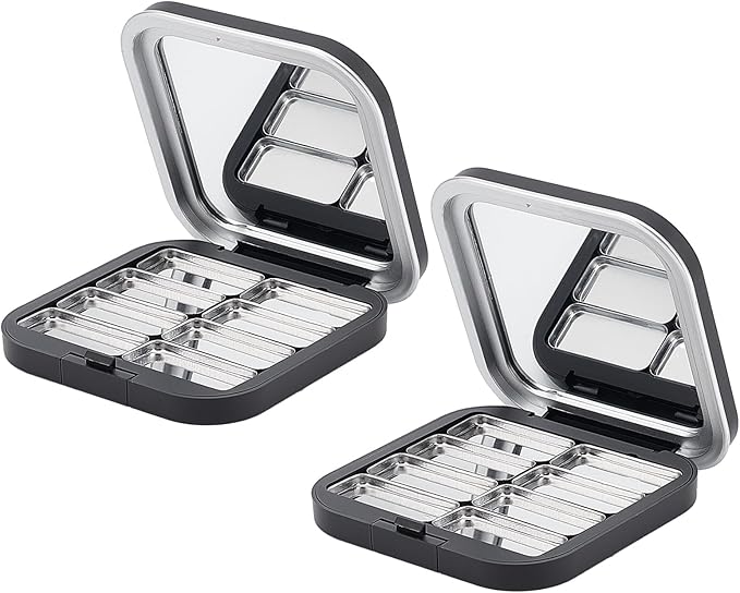 NICENEEDED 2 Pcs Empty Eyeshadow Palettes, 8 Grids Blush Pallet Makeup, DIY Eye Shadow Pigment Holder Case Refillable Cosmetic Sample Makeup Storage Box for Women