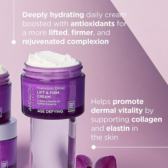 Andalou Naturals Hyaluronic DMAE Lift & Firm Skin Cream | Anti Aging Face Moisturizer With Hyaluronic Acid |Helps Reduce Fine Lines & Wrinkles | 1.7 oz
