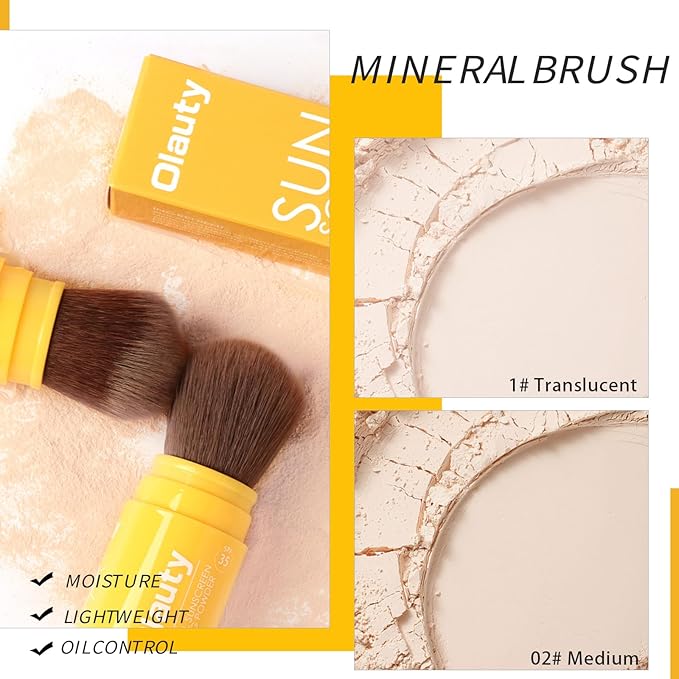 Mineral Sunscreen Setting Powder, SPF 35, Translucent Brush Setting Powder for Face, Long Lasting Oil Control Matte Loose Powder, Lightweight, Breathable (01# Translucent)
