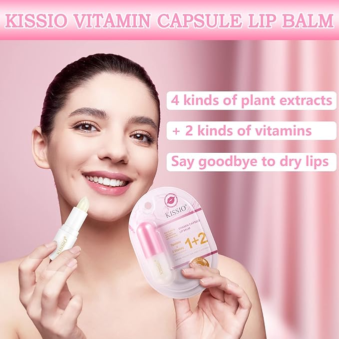 KISSIO Lip Balm,Long Lasting Nourishes and Hydration Lips,Vitamin Lip Balm with Cocoa Seed Butter,Macadamia Seed Oil and Vitamins,Lip care,Cruelty free,0.12 oz