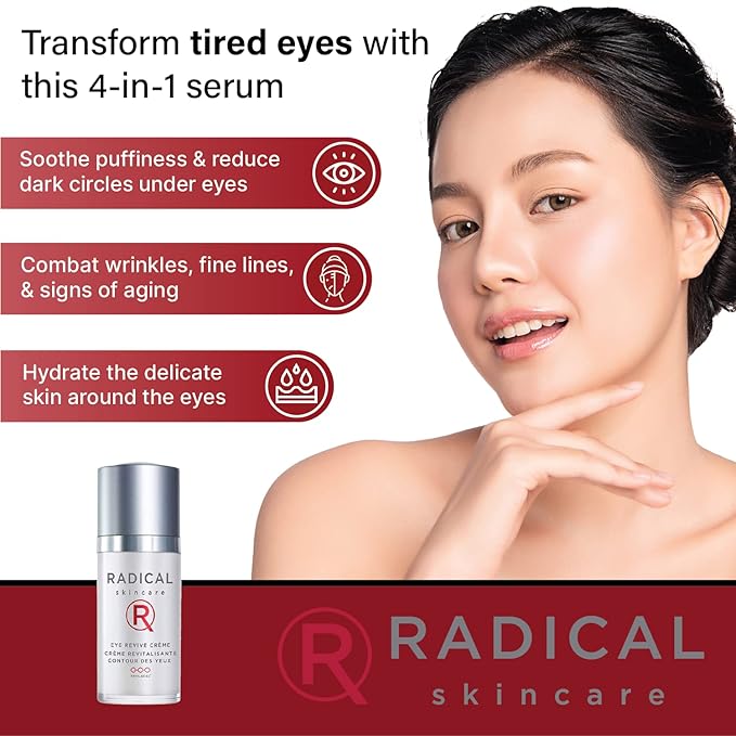 Radical Skincare Eye Revive Creme - 4 in1 Anti-Aging Solution Combats Wrinkles, Dark Circles, Puffiness, & Fine Lines - For All Skin Types Including Sensitive Skin - Paraben Free (0.5 Fl Oz, 2 Pack)