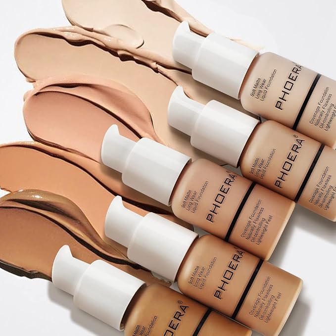 PHOERA Foundation Makeup Naturally Liquid Foundation Full Coverage Mattle Oil-Control Concealer 8 Colors Optional,Great Choice For Gift (#103 Warm Peach,30ml)