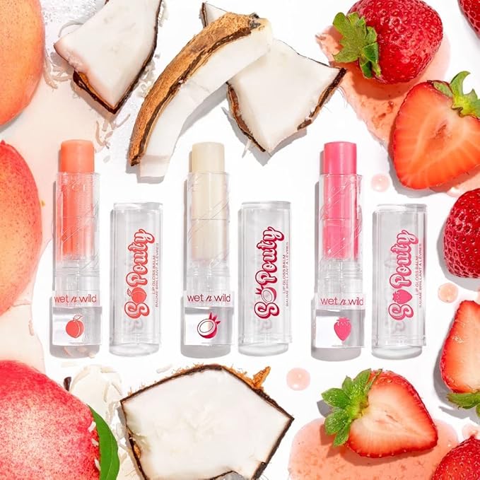 wet n wild Perfect Pout So Pouty Shine Tinted Lip Balm Peach Flavored, Hyaluronic Acid, Vegan Collagen, Moisturizing For Dry Lip Care, Pink (Pack of 2)