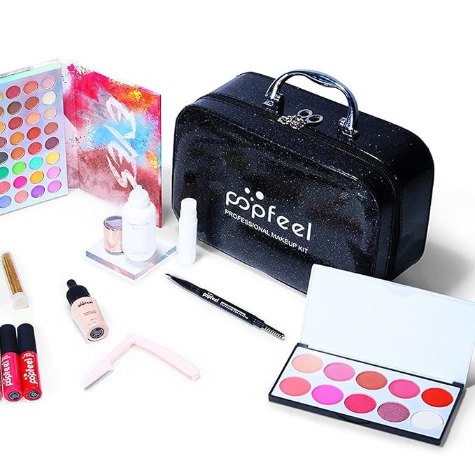 All in One Makeup Bundle with Makeup and Reusable Waterproof Case, Ultimate Color Combination Eye Shadow Palette, Photo Finish Foundation, Lipstick Set, Multi-Use Concealer etc, Makeup Gift Set