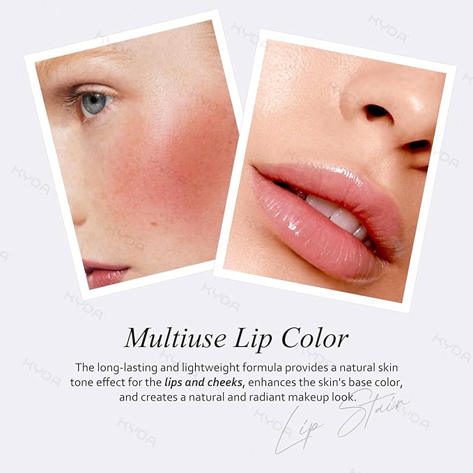 KYDA PH-Activated Lip and Cheek Stain, PH Color Changing Formula for Lasting Custom Lip Color, Keep Lips Soft and Moisturizing with Avocado Oil, Multiuse Color Balm, PEACH