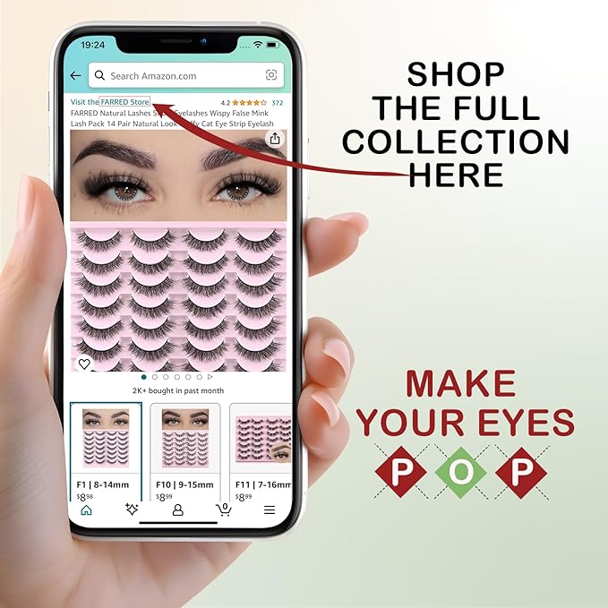 FARRED Wispy Mink Lashes Fluffy False Eyelashes 14 Pairs Fake Eyelashes Natural Look Short Natural Lashes Cat Eye Lash Wispy Volume Eyelash Faux Mink Strip Lashes Pack for Daily Makeup (F19 | 6-13 mm)