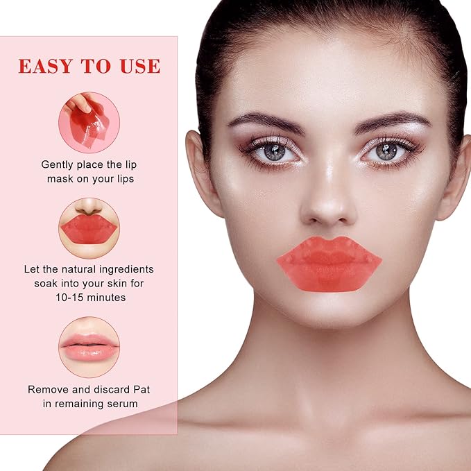 20pcs Pink Lip Masks Sheet,Moisturizing Crystal Collagen Gel Anti-Aging Lip Patches,Reduces Lip Lines Plump Dry Lips Lip Care with Box