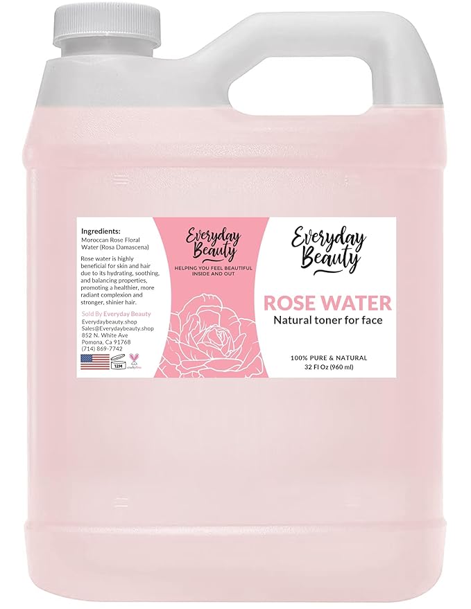 Rose Water Facial Toner - 32oz Bulk Alcohol-Free Vegan All Natural Refreshing for Face and Hair - Uplifts, Calming & Soothing for All Skin Types