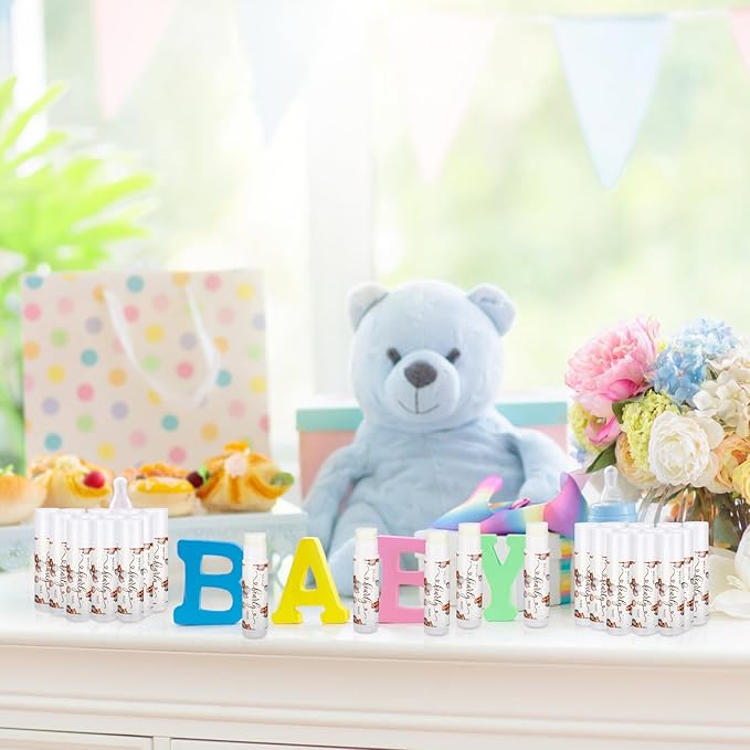 Loopeer 50 Pcs Lip Balm Gift Set Baby Shower Party Favors Natural Ingredients Beeswax lipsticks Gender Reveal Favors Gift Chapped Lips Care Products for Baby Kids Men Women and Children (Bear)