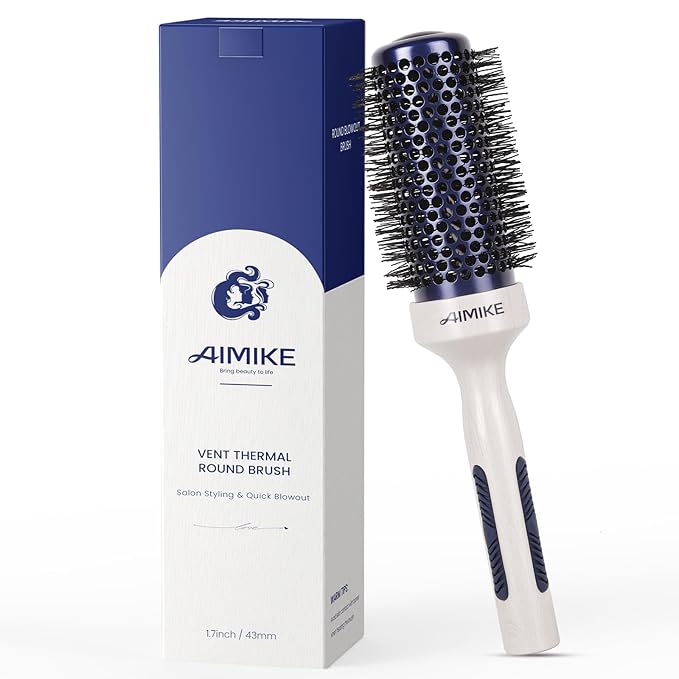 AIMIKE Nano Ionic Tech Ceramic Brush for Blow Drying, Styling and Volume Boost - Natural Wood One-Piece Design, 1.7 Inch/43mm