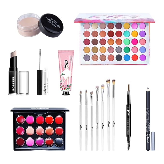 All-in-One Makeup Gift Set Carry All Makeup Kit Women Full Kit With Makeup Bag Lipgloss Lipstick Concealer Blush Foundation Face Powder Eyeshadow Palette Cosmetic Palette #3