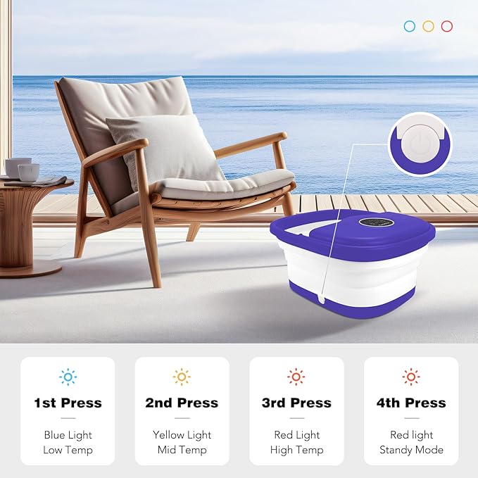Collapsible Foot Spa with Heat, Remote Control, Temperature Control, Bubbles, Pumice Stone, Red Light, Timer, 16 Massage Roller Pedicure Foot Bath Tub Foot Soaker for Feet Stress Relief, Purple