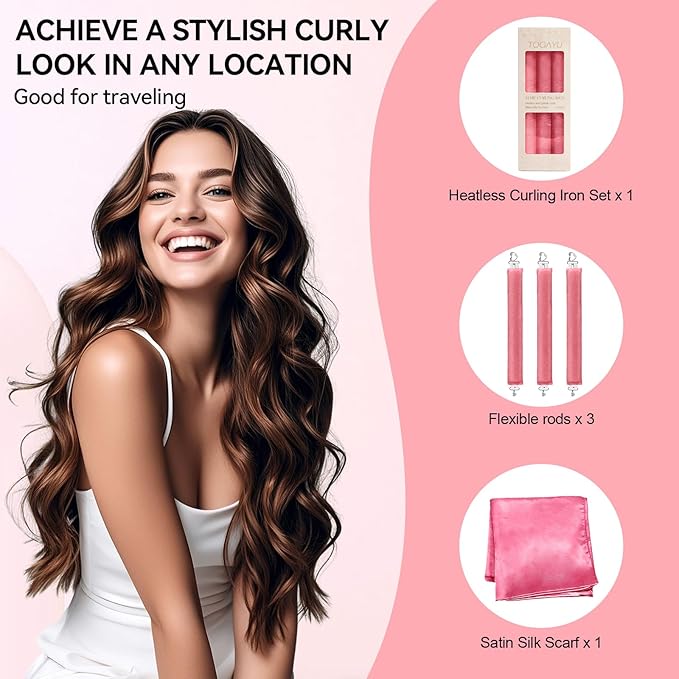 Heatless Curls Overnight Set - Jumbo Overnight Hair Curlers to Sleep In, Soft Velvet Hair Rollers for Women, No Damage Curls Styling Tools 3pcs