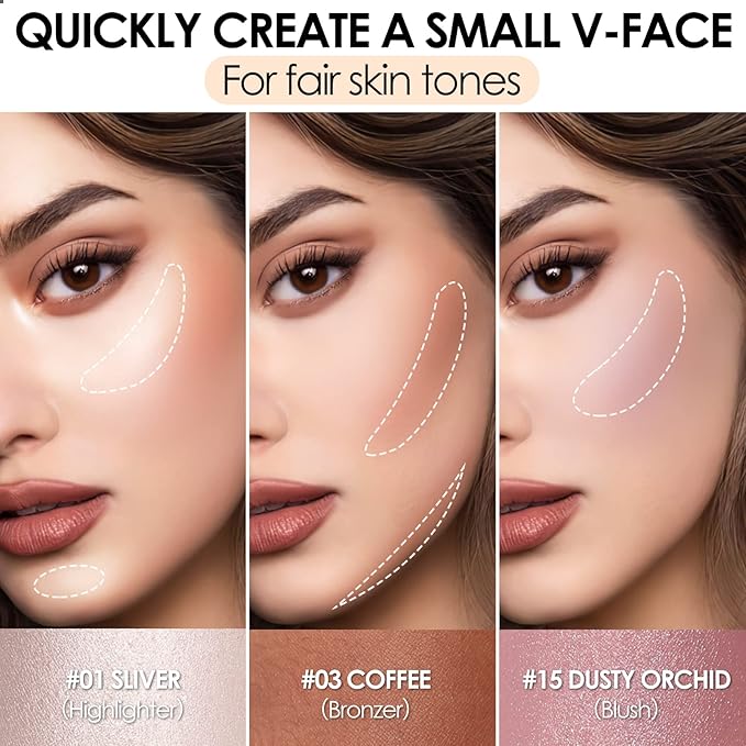 FOCALLURE 3 Pcs Cream Contour Sticks,Shades with Highlighter & Bronzer & Blush,Non-greasy Long-wear Face Contouring Pen,Easy to Sculpt the Face and Create a Lightweight Finishing Makeup,UNIVERSAl