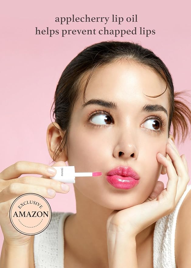 NOONI Korean Vegan Lip Oil - Applefig, 0.12 Fl Oz + Korean Lip Oil - Applecherry, 0.12 Fl Oz Bundle