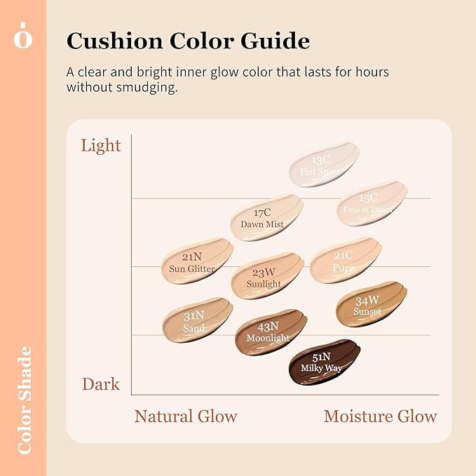 Skin Barrier Glow Cover Cushion, All-day Coverage, Glow Finish, Lightweight, Skincare-Like Texture, Non-cakey Makeup, Korean Cushion Foundation (#21C Pure, 0.49 oz)