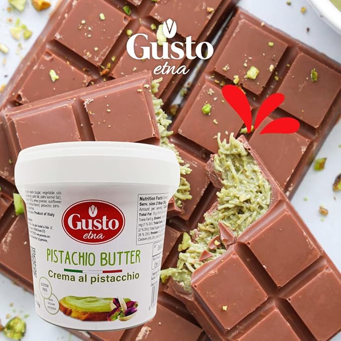 GUSTO ETNA Pistachio Cream, Sweet Nut Butter, Bulk Tub, Rich & Nutty filling for Knafeh Pistachio Chocolate Bars, Sweet Pistachios Spread, Pistachios Paste & more Product of Sicily, Italy, 2.2 LB (1 Kg)