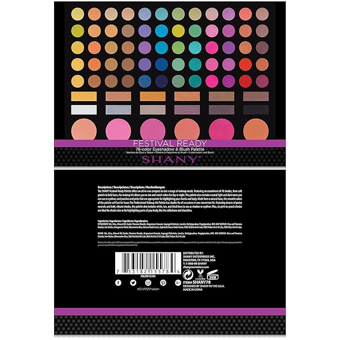 SHANY Festival Ready Palette - Highly Pigmented Blendable Eye shadows, Makeup Blush and Face powder Makeup Kit with 78 Colors - Makeup Palette