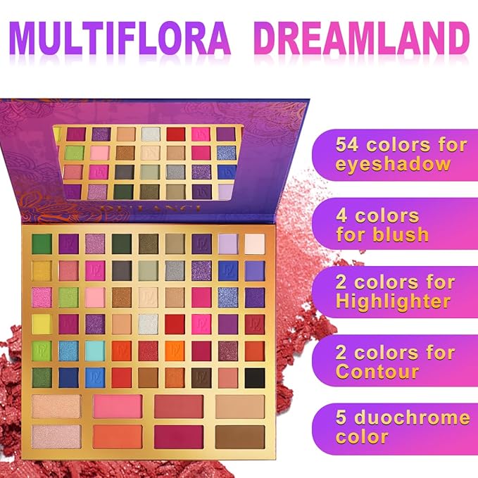 Large Eyeshadow Palette for Makeup Beginners, DE'LANCI Big Colorful All In One Makeup Palette for Stage Makeup, Blush Highlighter Contour Full Highly Pigmented Makeup Pallet Teen Holiday Gifts