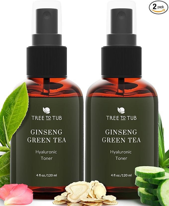 Tree To Tub Hydrating Facial Toner Spray for Dry & Sensitive Skin - Alcohol Free Witch Hazel & Rose Water Face Toner for Women & Men w/Hyaluronic Acid, Vitamin C, Organic Green Tea, Natural Ginseng