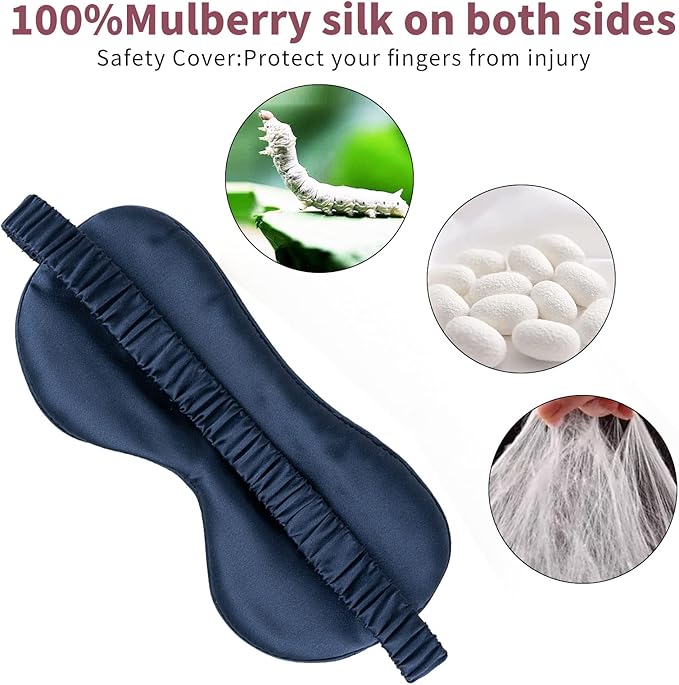 Silk Sleep Mask - 22 Momme Pure Natural 100% Mulberry,Silk Eye Mask for Night Sleeping,Travel, (Purplish Blue)