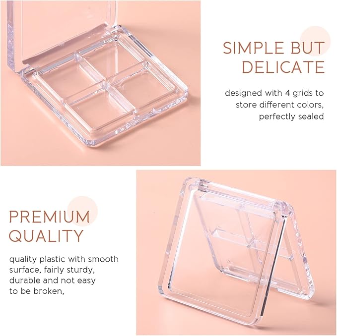 Beaupretty 8 Pieces Empty Eyeshadow Pallet 4 Grids Eye Shadow Lipstick Storage Case Box Clear Makeup DIY Cosmetic Organizer Container