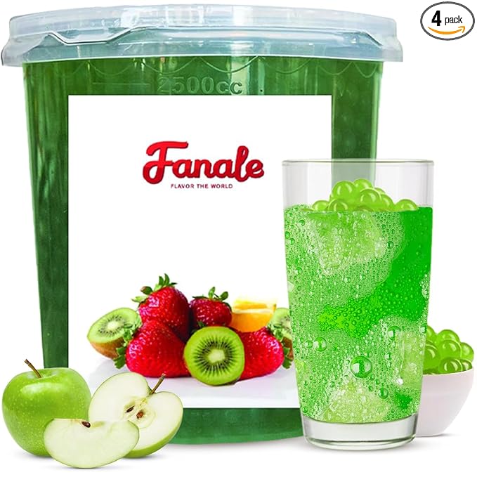 Fanale Green Apple Popping Boba Pearls, Vegan, Non GMO, Gluten Free, Fat Free, Perfect for Bubble Tea, Smoothies, Ice Cream, Desserts, and Beverages.