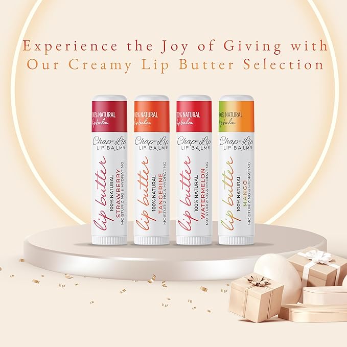 CHAP-LIP 100% All Natural Lip Balm Hydrating Bulk Chap Stick with Fruit Flavors, Coconut Oil, and Cocoa Butter - Lip Therapy Pack for Men and Women - Gift Set Made in the USA, 24 Pack