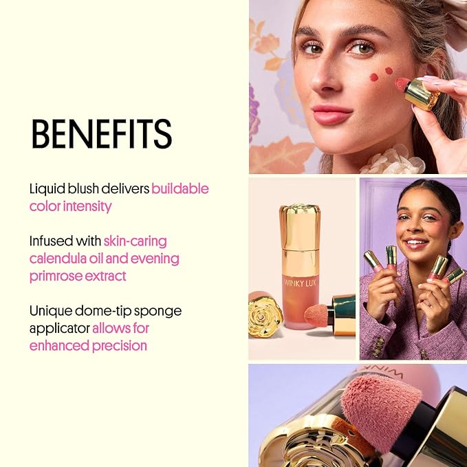 Winky Lux Cheeky Rose Liquid Blush, Gel Cream Blush Wand, Blendable & Buildable Pigment, Long Lasting Weightless Velvet Finish, Deep Coral Blush, Darling