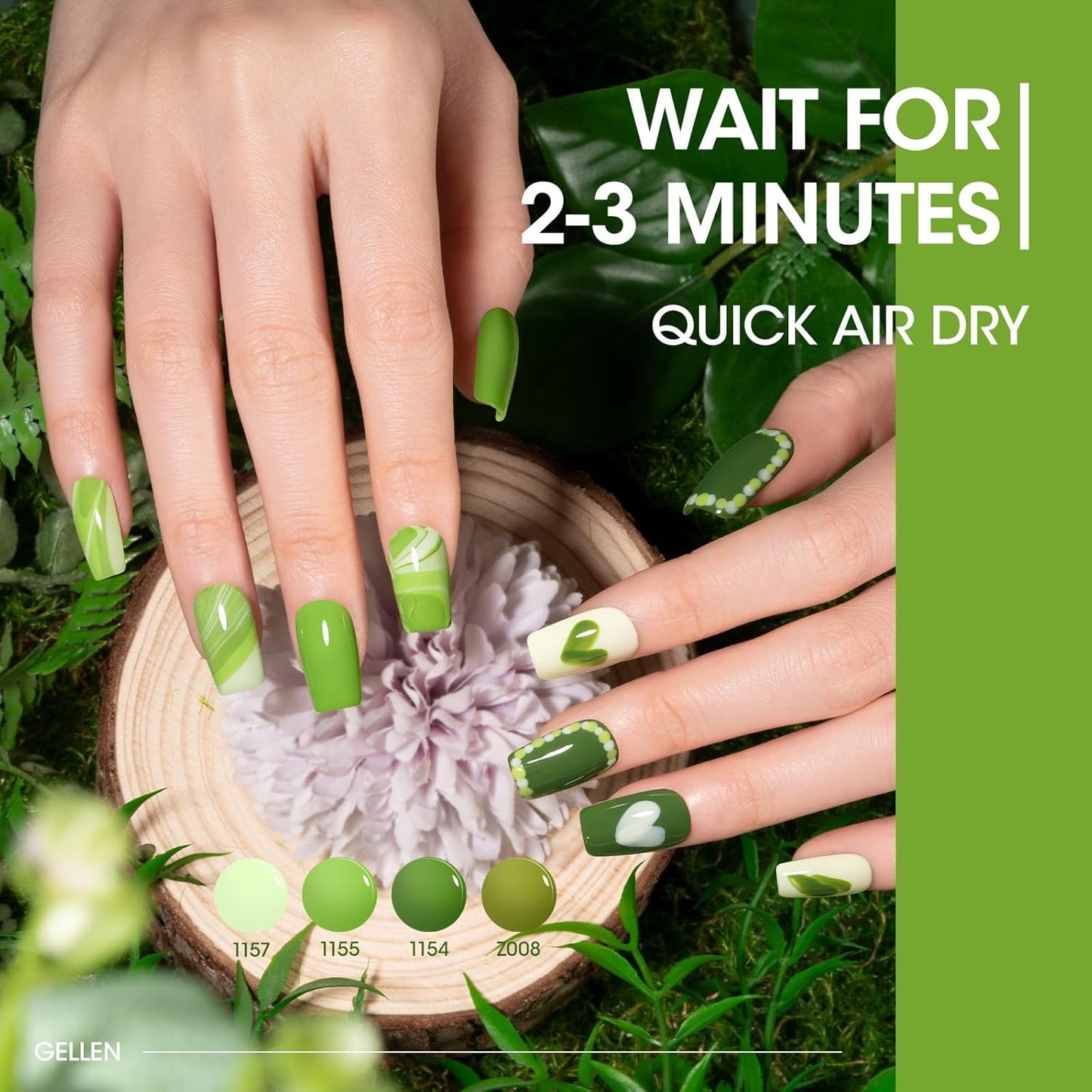 GELLEN Green Nail Polish Non Gel, Fast Air Drying Traditional Regular Green Nail Polish Spring Summer Full Size 6 Colors Lemon Olive Avocado Grass Mint Lime Set for Women Manicure St. Patrick's Day